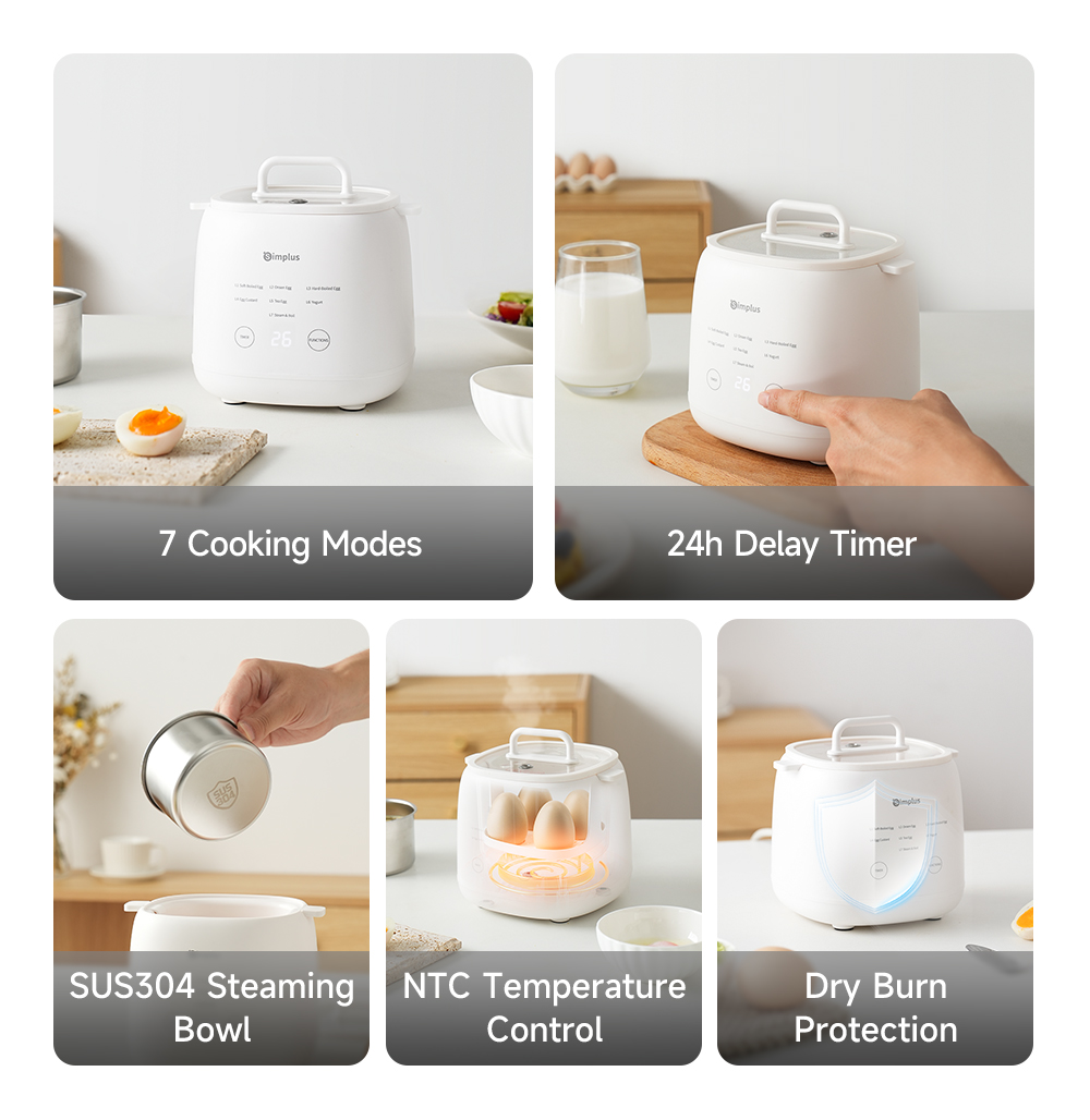 Simplus Multifunctional Egg Cooker |7 Modes | 24h Reservation | SUS304 Steaming Bowl | Steaming Egg Custard Yogu DZEG006